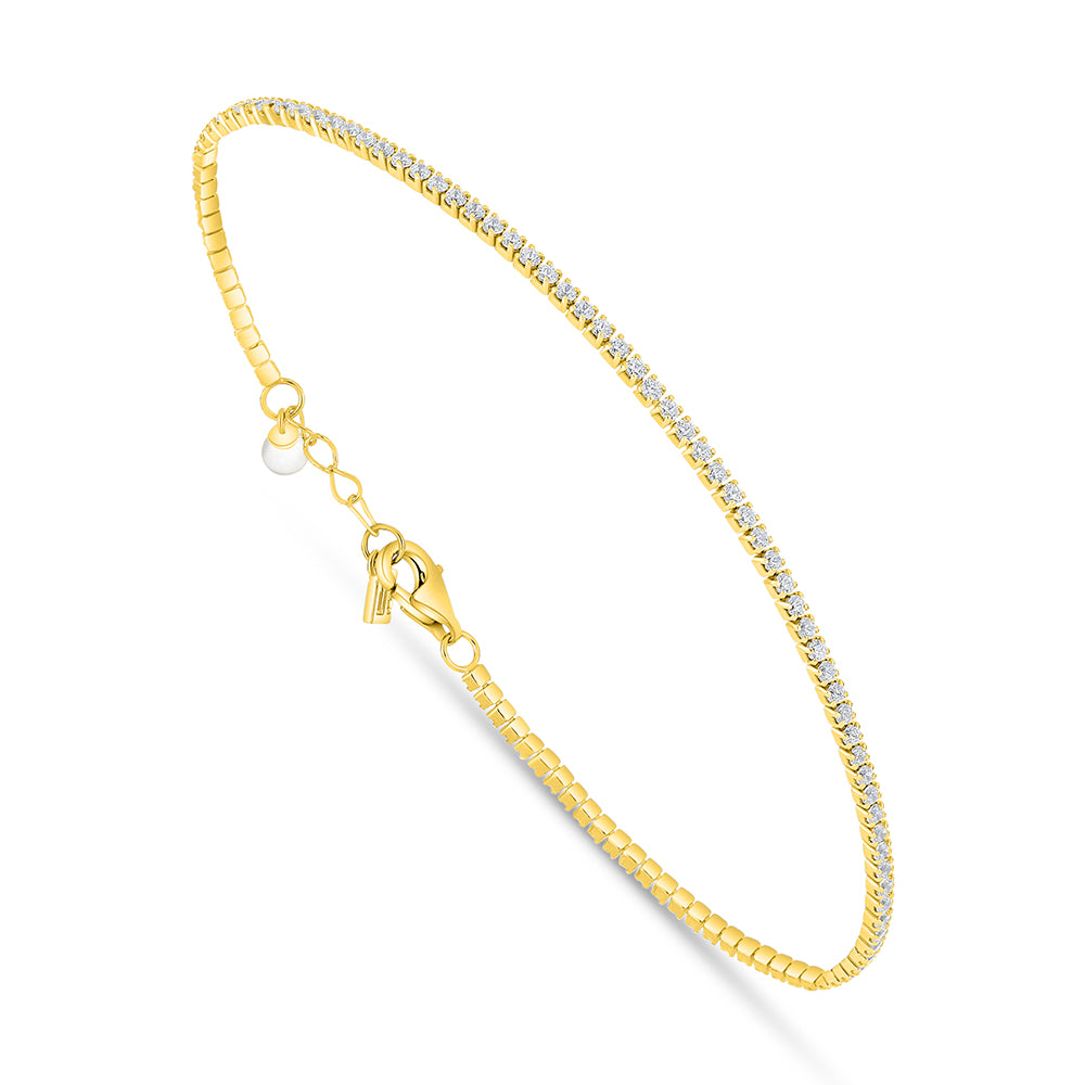 Sterling Silver 925 Bracelet Golden Plated Embedded With Natural White Pearl White Zircon
