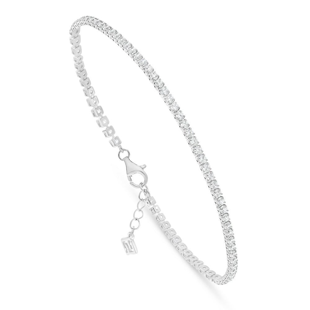 Sterling Silver 925 Bracelet Rhodium Plated Embedded With White Zircon