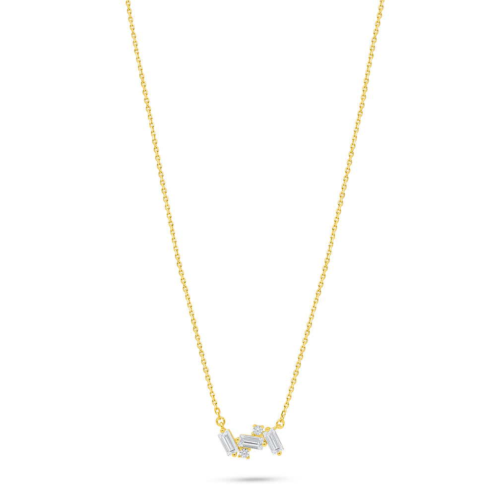 Sterling Silver 925 Necklace Golden Plated Embedded With White Zircon