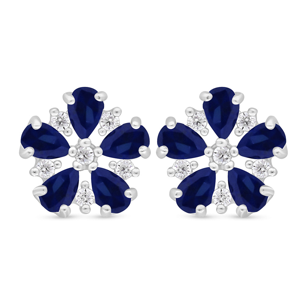 Sterling Silver 925 Earring Rhodium Plated Embedded With Sapphire Corundum And White Zircon