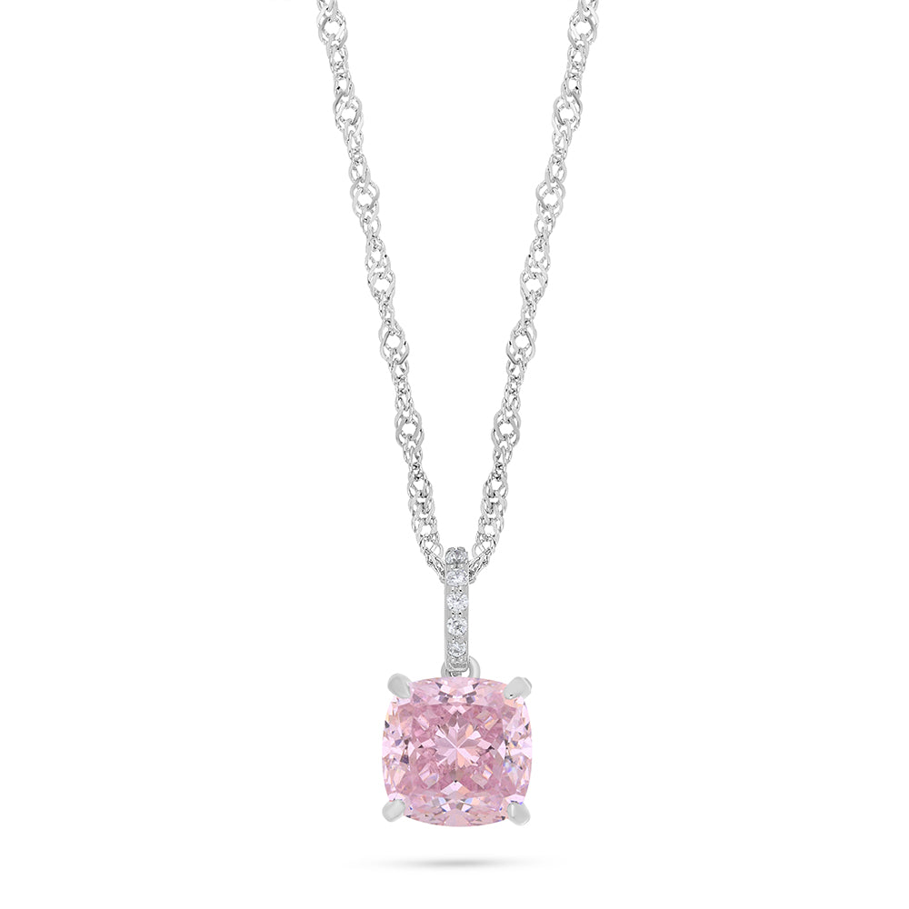 Sterling Silver 925 Necklace Rhodium Plated Embedded With Pink Zircon And White Zircon