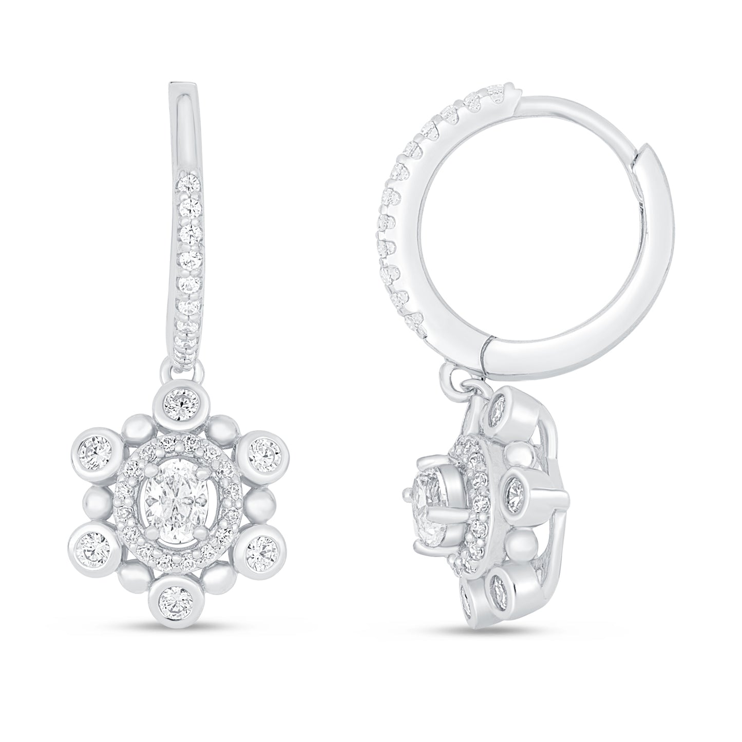 Sterling Silver 925 Earring Rhodium Plated Embedded With Diamond Zircon And White Zircon