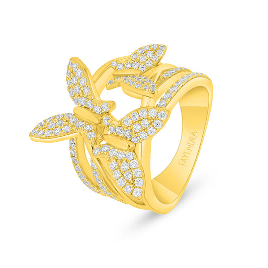 Sterling Silver 925 Ring Golden Plated Embedded With White Zircon