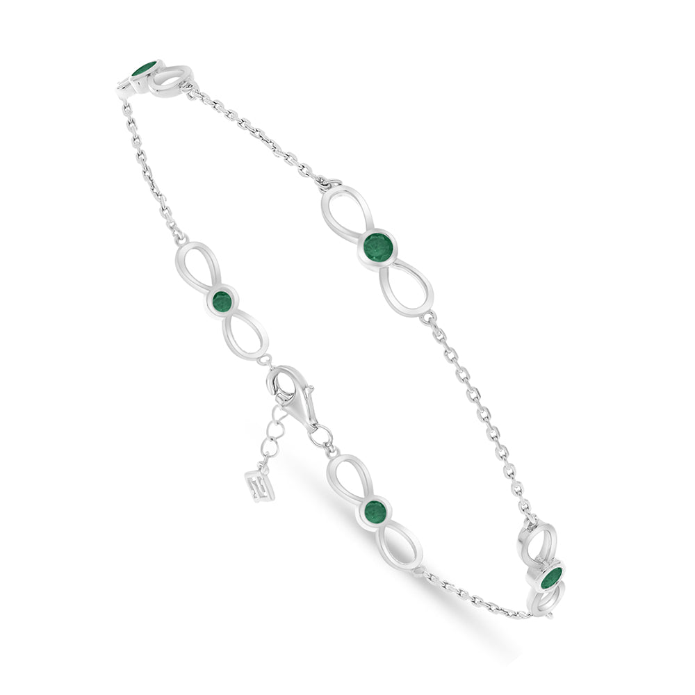 Sterling Silver 925 Bracelet Rhodium Plated Embedded With Emerald Zircon