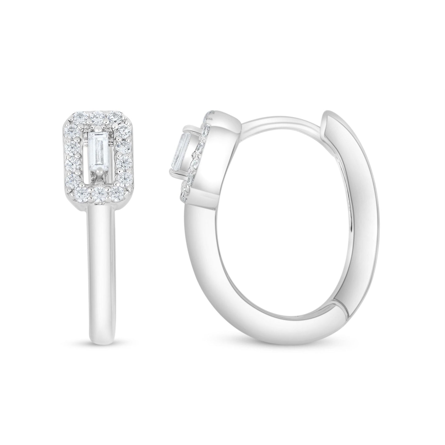 Sterling Silver 925 Earring Rhodium Plated Embedded With White Zircon
