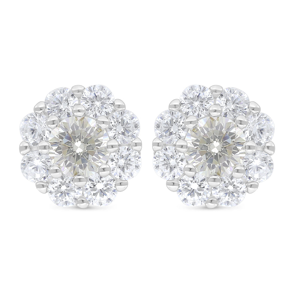 Sterling Silver 925 Earring Rhodium Plated Embedded With Diamond Zircon And White Zircon