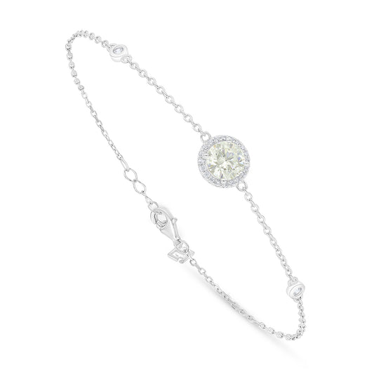 اسورة من الفضة الخالصة عيار 925 مطلية روديوم مرصعة بالزركون الكناري الالماسي و فص ابيض