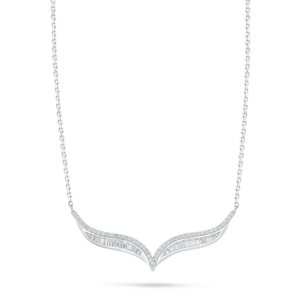 عقد من الفضة الخالصة عيار 925 مطلي روديوم مرصع فص ابيض