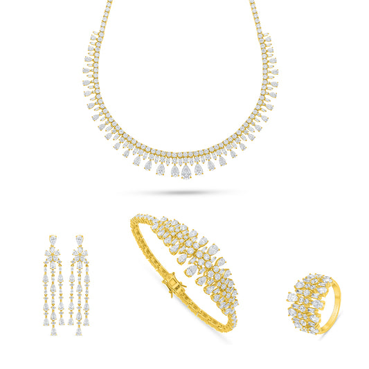 Sterling Silver 925 SET Golden Plated Embedded With White Zircon