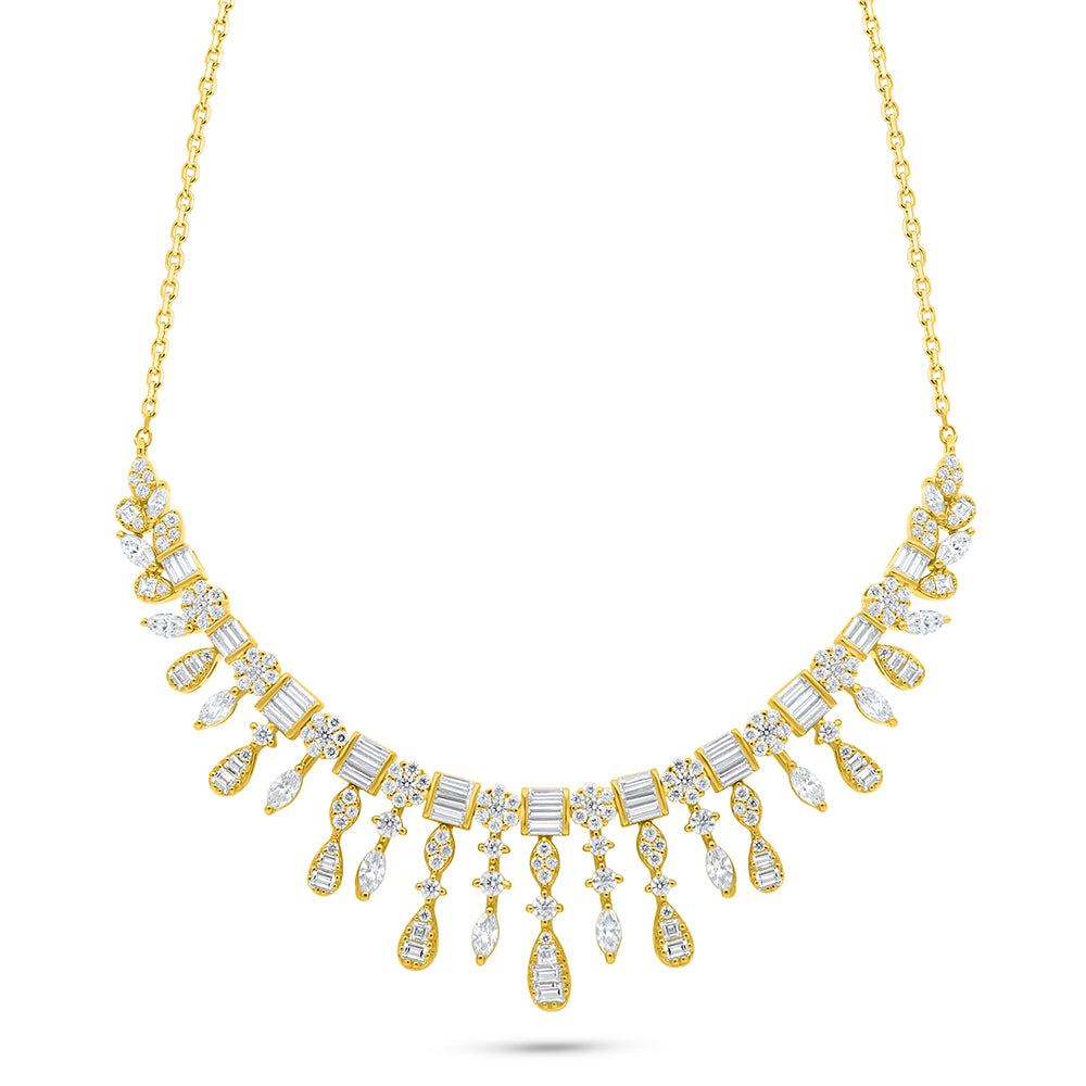 عقد من الفضة الخالصة عيار 925 مطلي ذهبي مرصع فص ابيض