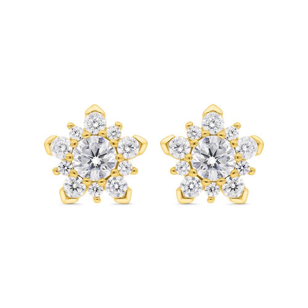 Sterling Silver 925 Earring Gold Plated Embedded With White CZ