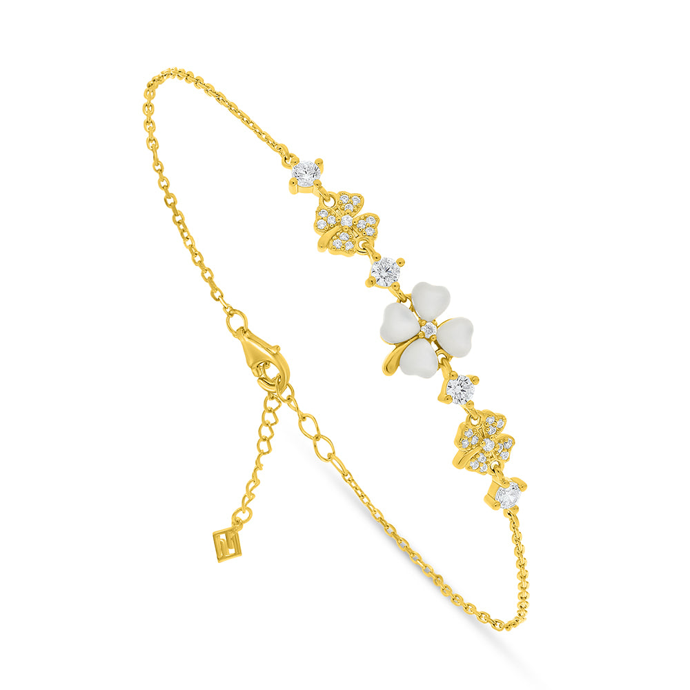 Sterling Silver 925 Bracelet Golden Plated Embedded With White Shell And White Zircon