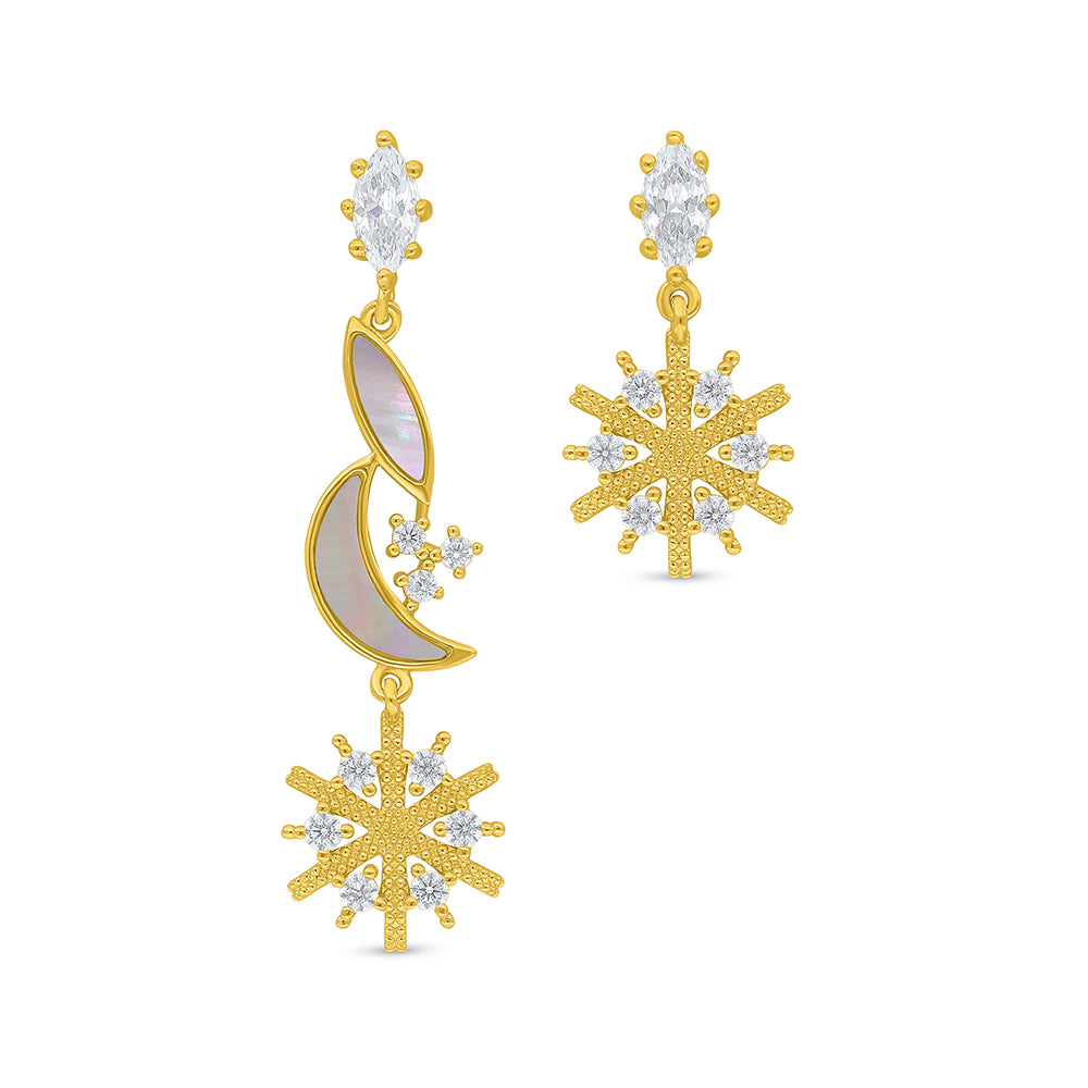 Sterling Silver 925 Earring Golden Plated Embedded With Pink Shell And White Zircon