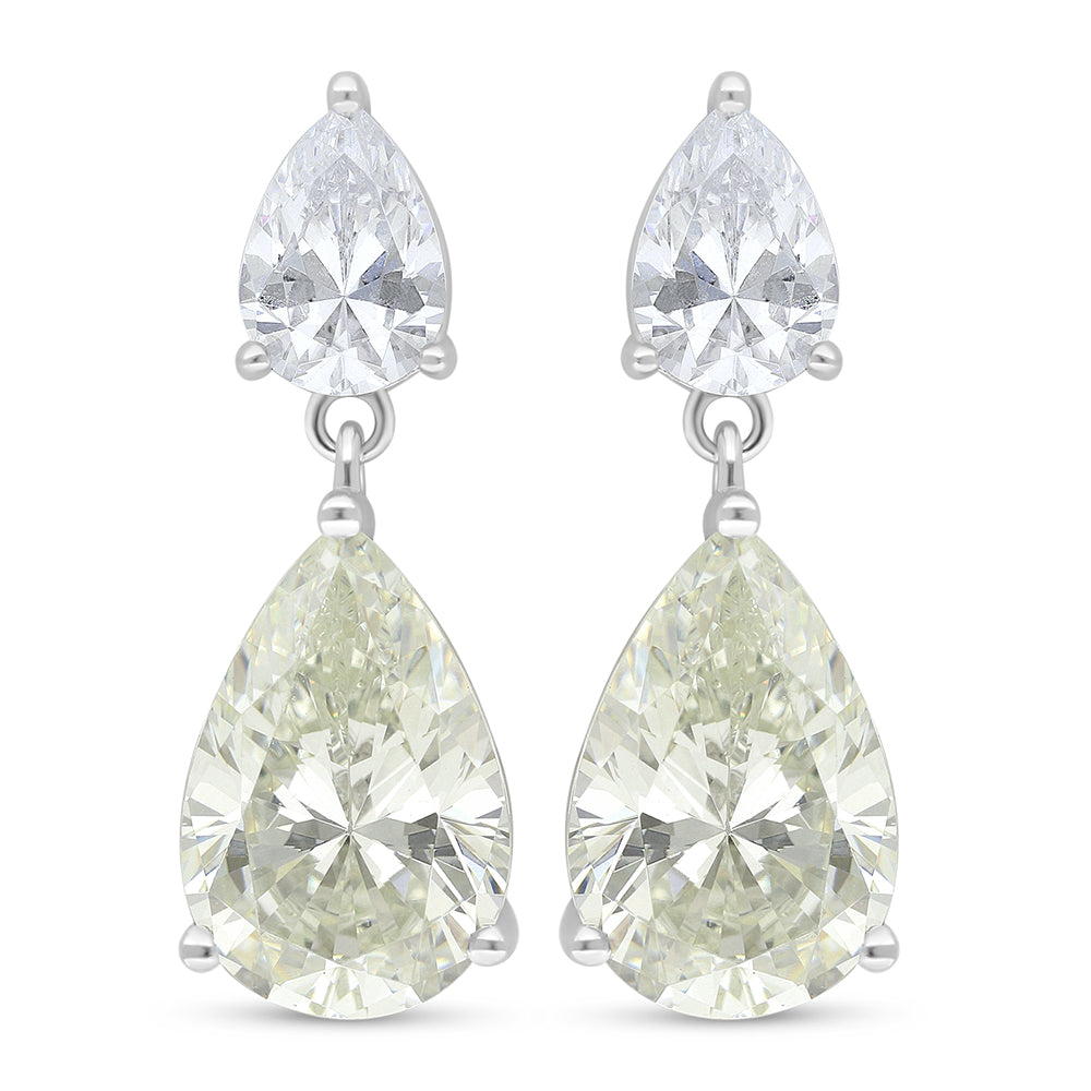 اقراط من الفضة الخالصة عيار 925 مطلية روديوم مرصعة بالزركون الكناري الالماسي و فص ابيض