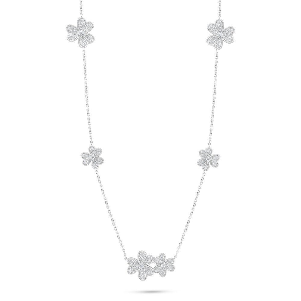 Sterling Silver 925 Necklace Rhodium Plated Embedded With White Zircon