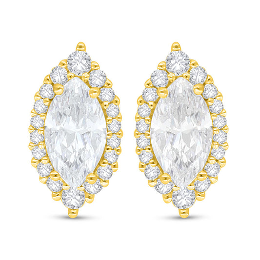 اقراط من الفضة الخالصة عيار 925 مطلي ذهبي مرصعة فص ابيض