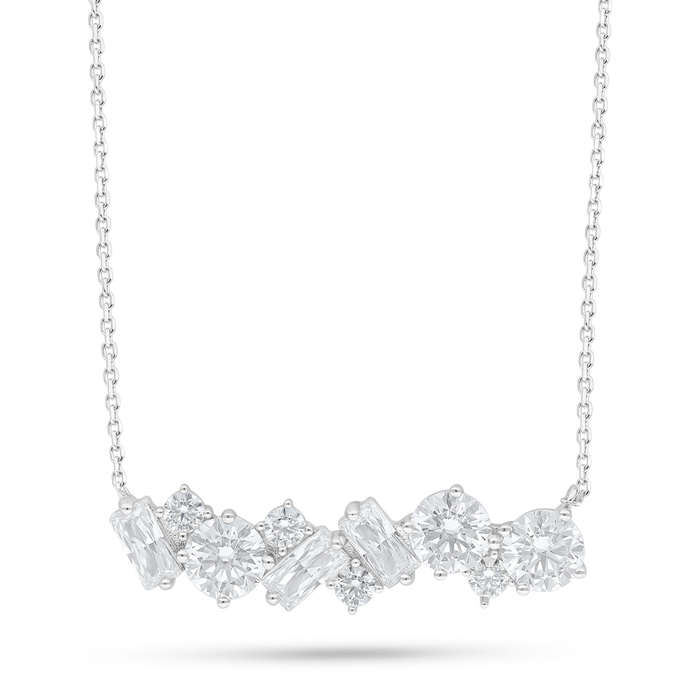 Sterling Silver 925 Necklace Rhodium Plated Embedded With White Zircon