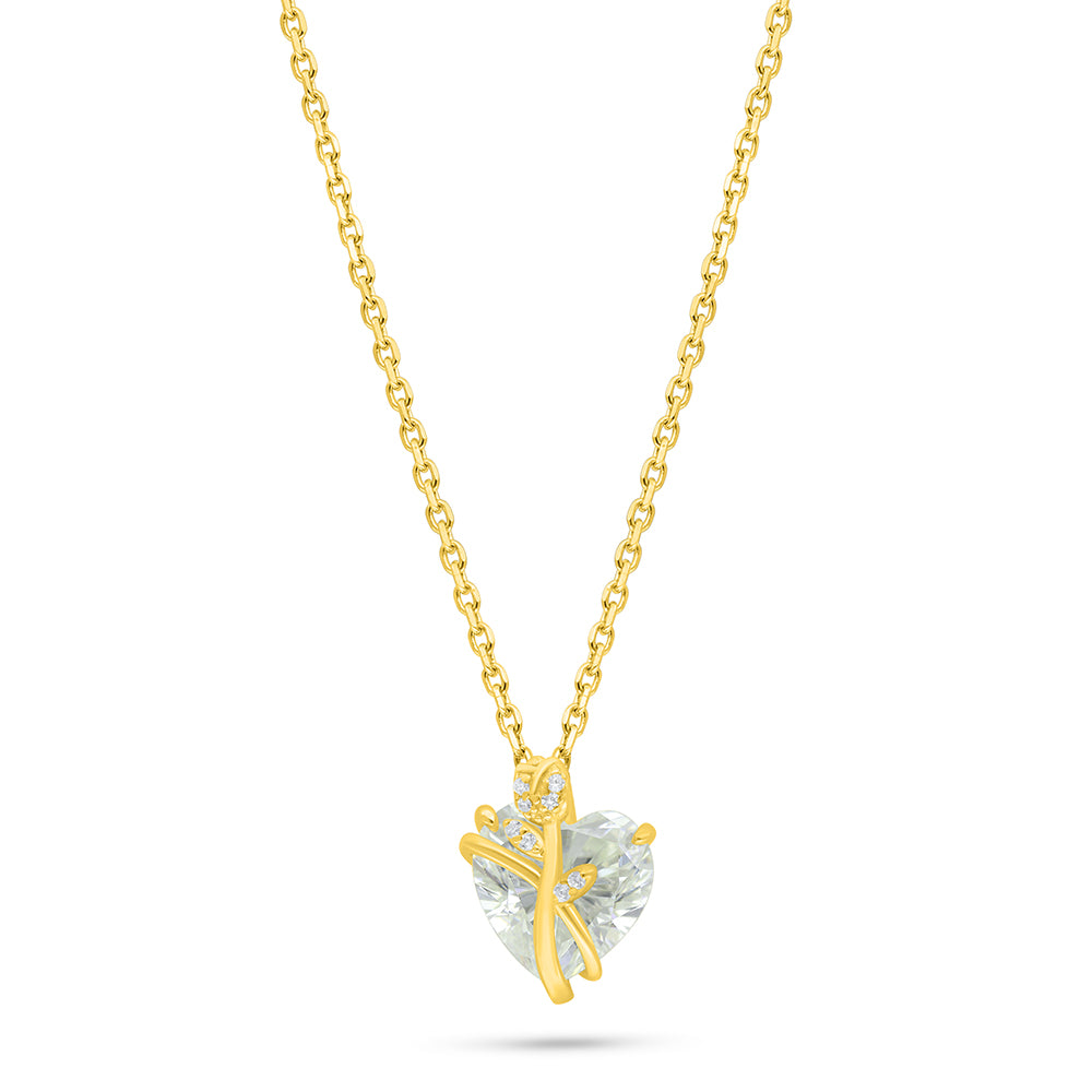 Sterling Silver 925 Necklace Golden Plated Embedded With Yellow Diamond And White Zircon