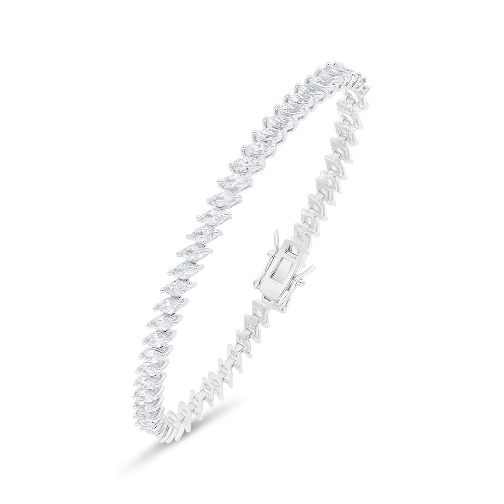 Sterling Silver 925 Bracelet Rhodium Plated Embedded With White Zircon