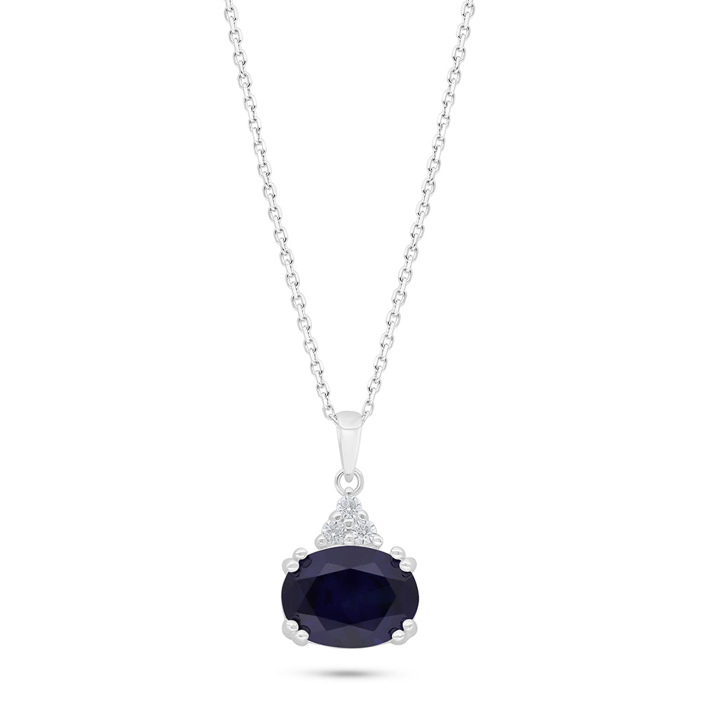 Sterling Silver 925 Necklace Rhodium Plated Embedded With Sapphire Corundum And White Zircon