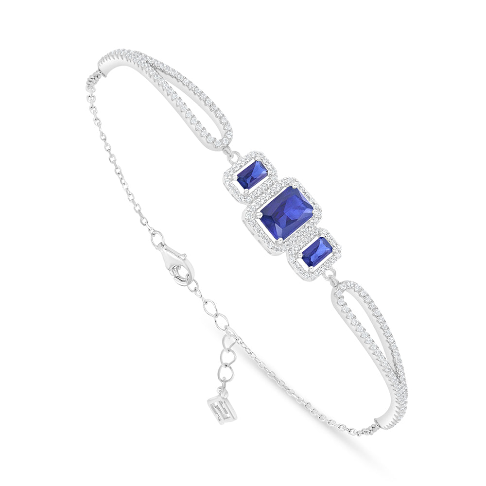Sterling Silver 925 Bracelet Rhodium Plated Embedded With Sapphire Corundum And White Zircon
