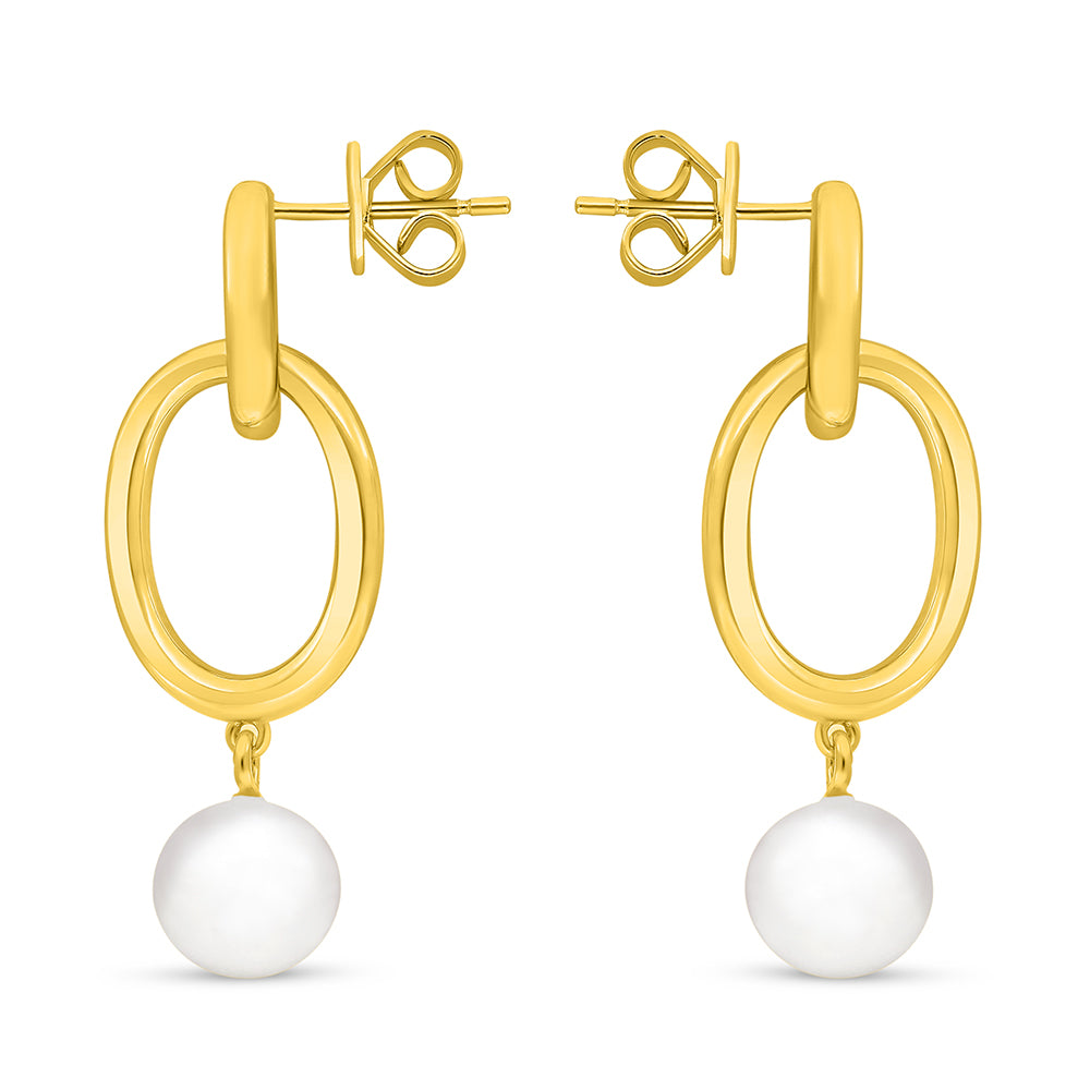 Sterling Silver 925 Earring Golden Plated Embedded With Natural White Pearl