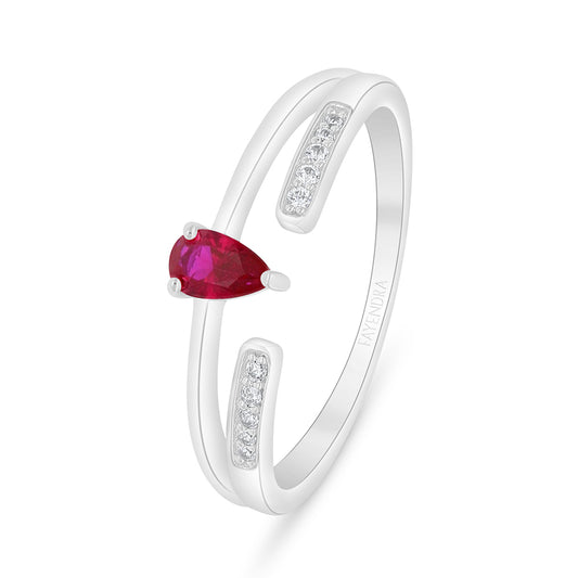 خاتم من الفضة الخالصة عيار 925 مطلي روديوم مرصع ياقوت كروندوم و فص ابيض