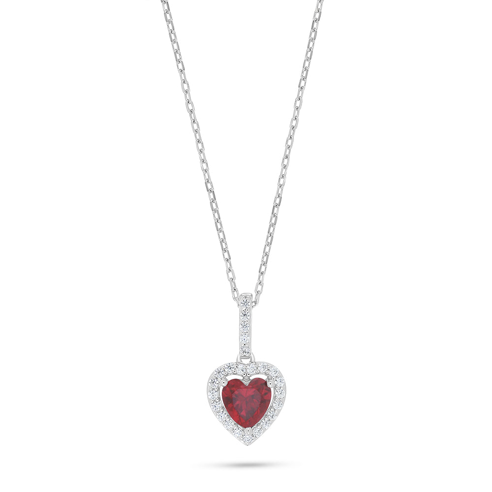 Sterling Silver 925 Necklace Rhodium Plated Embedded With Ruby Corundum And White Zircon