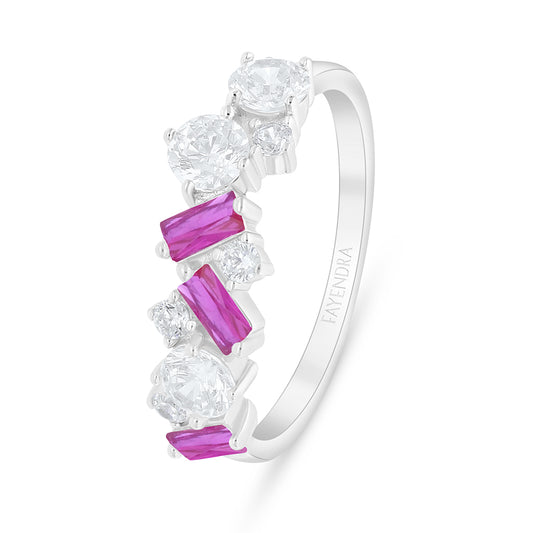 Sterling Silver 925 Ring Rhodium Plated Embedded With Ruby Corundum And White Zircon