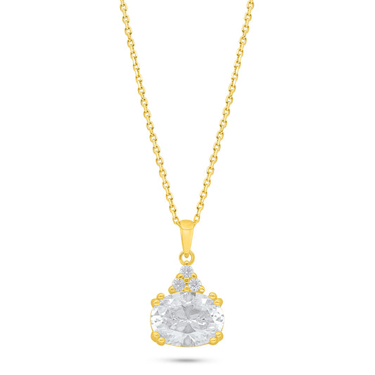Sterling Silver 925 Necklace Golden Plated Embedded With White Zircon