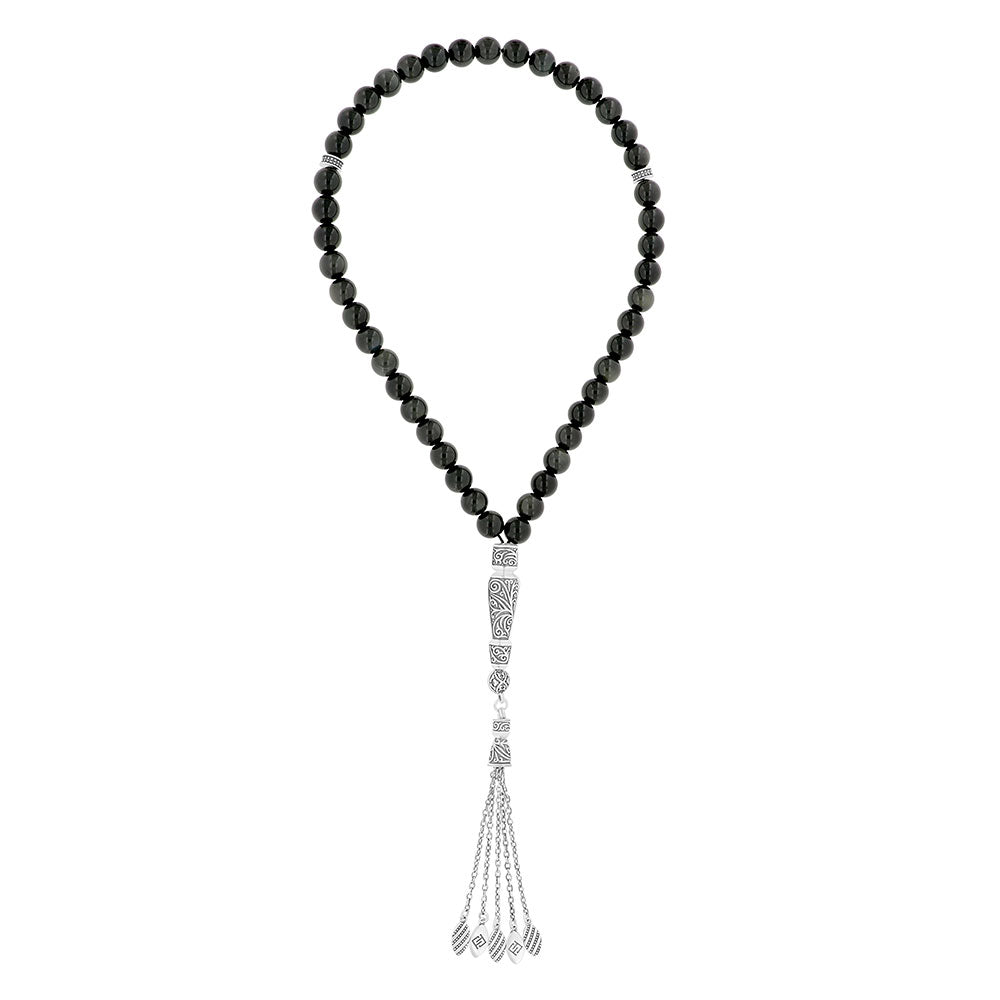 Rosary 45 Sterling Silver 925 Set Oxidized Embedded With Opsedum Bead 08 ML LOGO