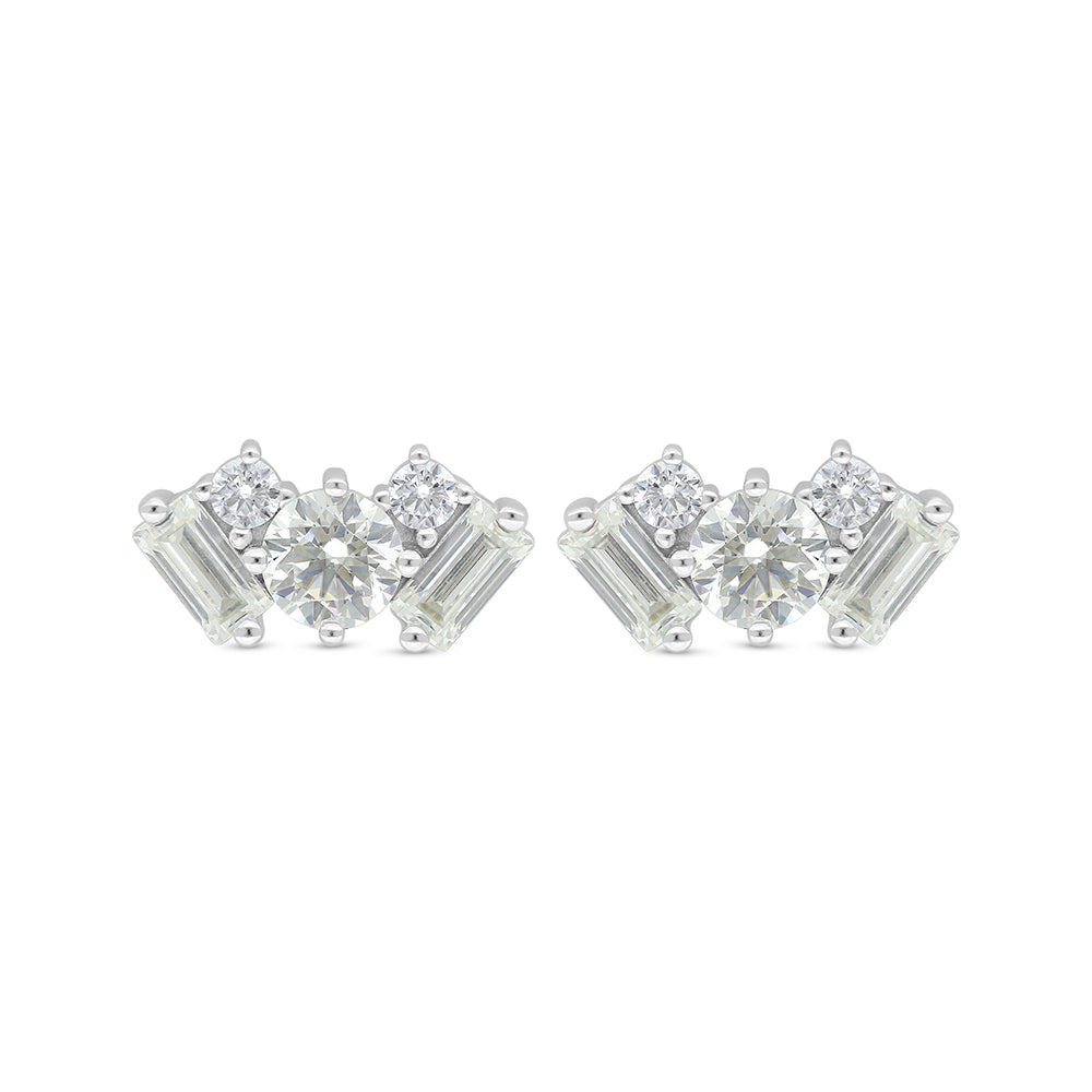 Sterling Silver 925 Earring Rhodium Plated Embedded With Yellow Diamond And White Zircon