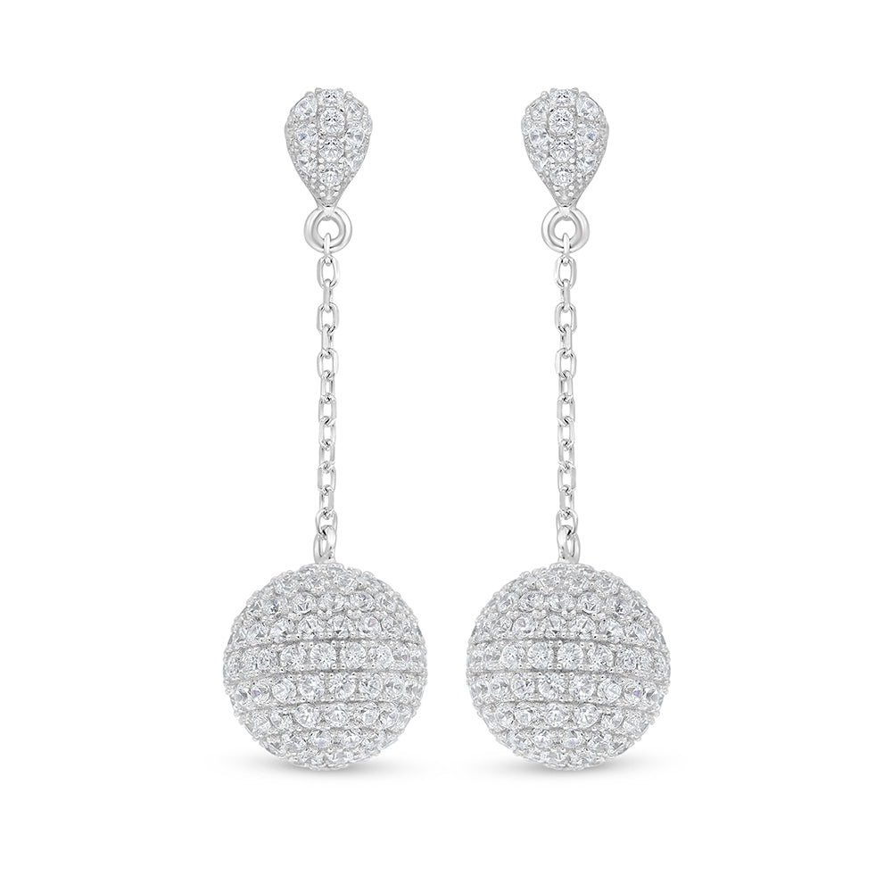 Sterling Silver 925 Earring Rhodium Plated Embedded With White Zircon