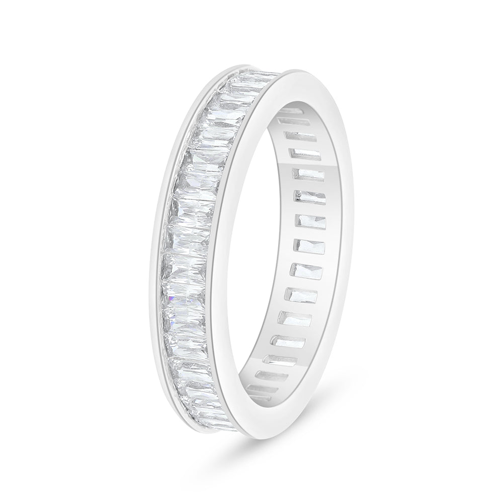 Sterling Silver 925 Ring Rhodium Plated Embedded With White Zircon