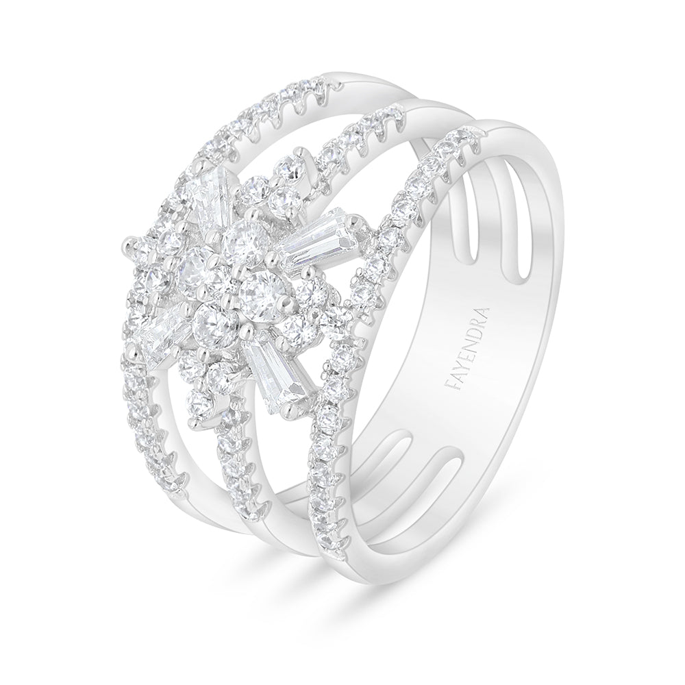 Sterling Silver 925 Ring Rhodium Plated Embedded With White Zircon