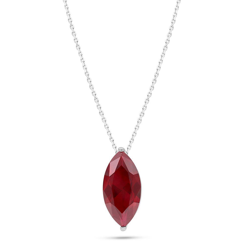 Sterling Silver 925 Necklace Rhodium Plated Embedded With Ruby Corundum