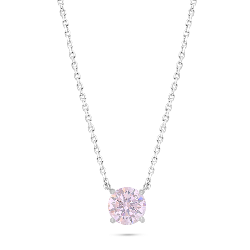Sterling Silver 925 Necklace Rhodium Plated Embedded With Pink Zircon