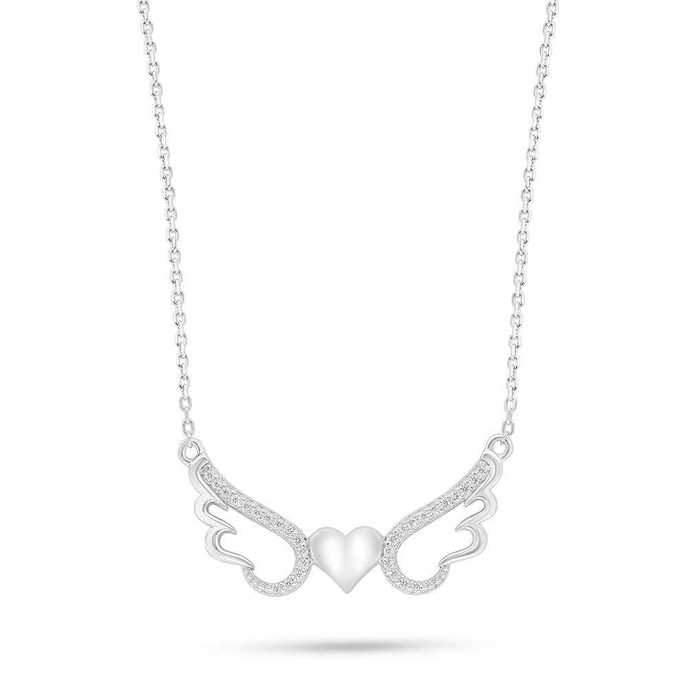 عقد من الفضة الخالصة عيار 925 مطلي روديوم مرصع فص ابيض