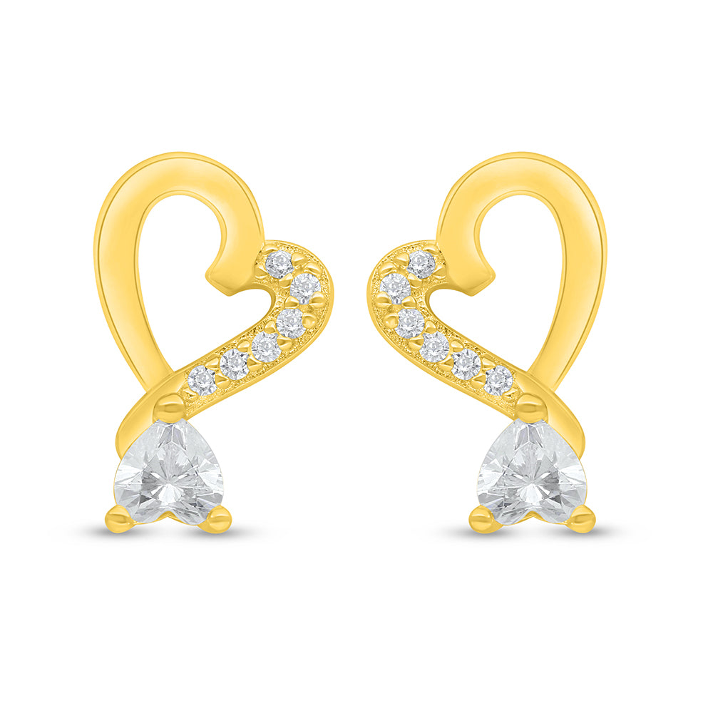 Sterling Silver 925 Earring Golden Plated Embedded With White Zircon