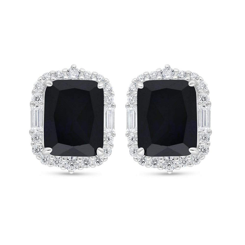 Sterling Silver 925 Earring Rhodium Plated Embedded With Sapphire Corundum And White Zircon