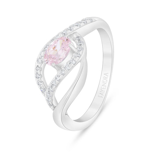 خاتم من الفضة الخالصة عيار 925 مطلي روديوم مرصع زركون بنك و فص ابيض