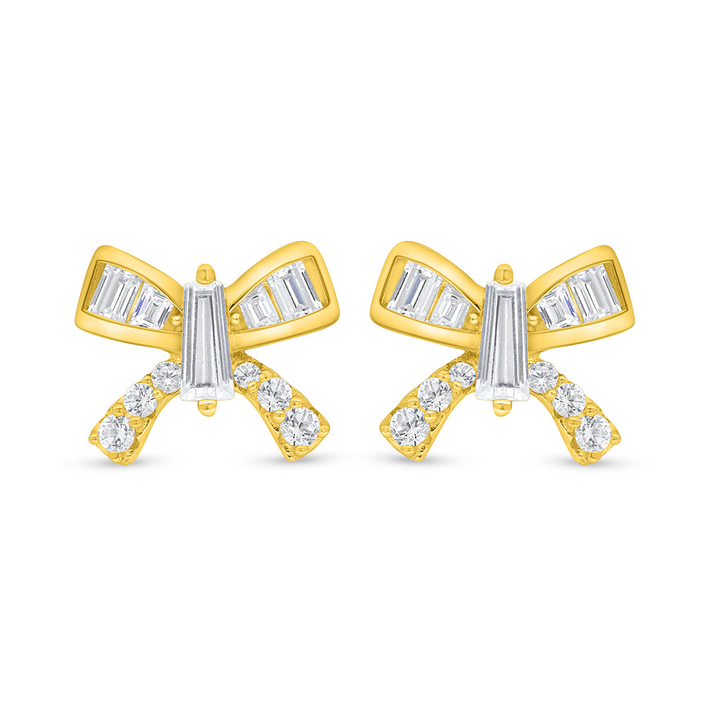 Sterling Silver 925 Earring Golden Plated Embedded With White Zircon