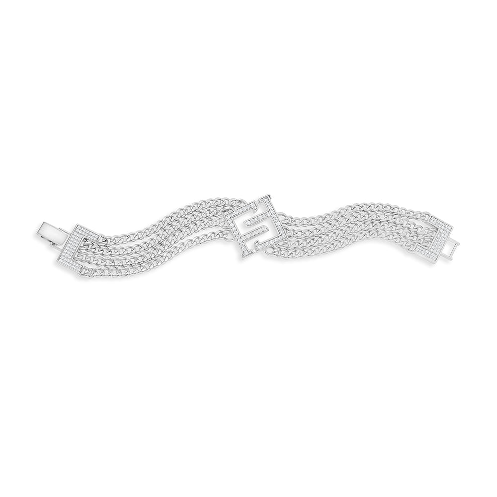 Sterling Silver 925 Bracelet Rhodium Plated Embedded With White Zircon LOGO