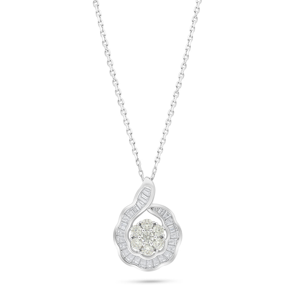 Sterling Silver 925 Necklace Rhodium Plated Embedded With Diamond Zircon And White Zircon