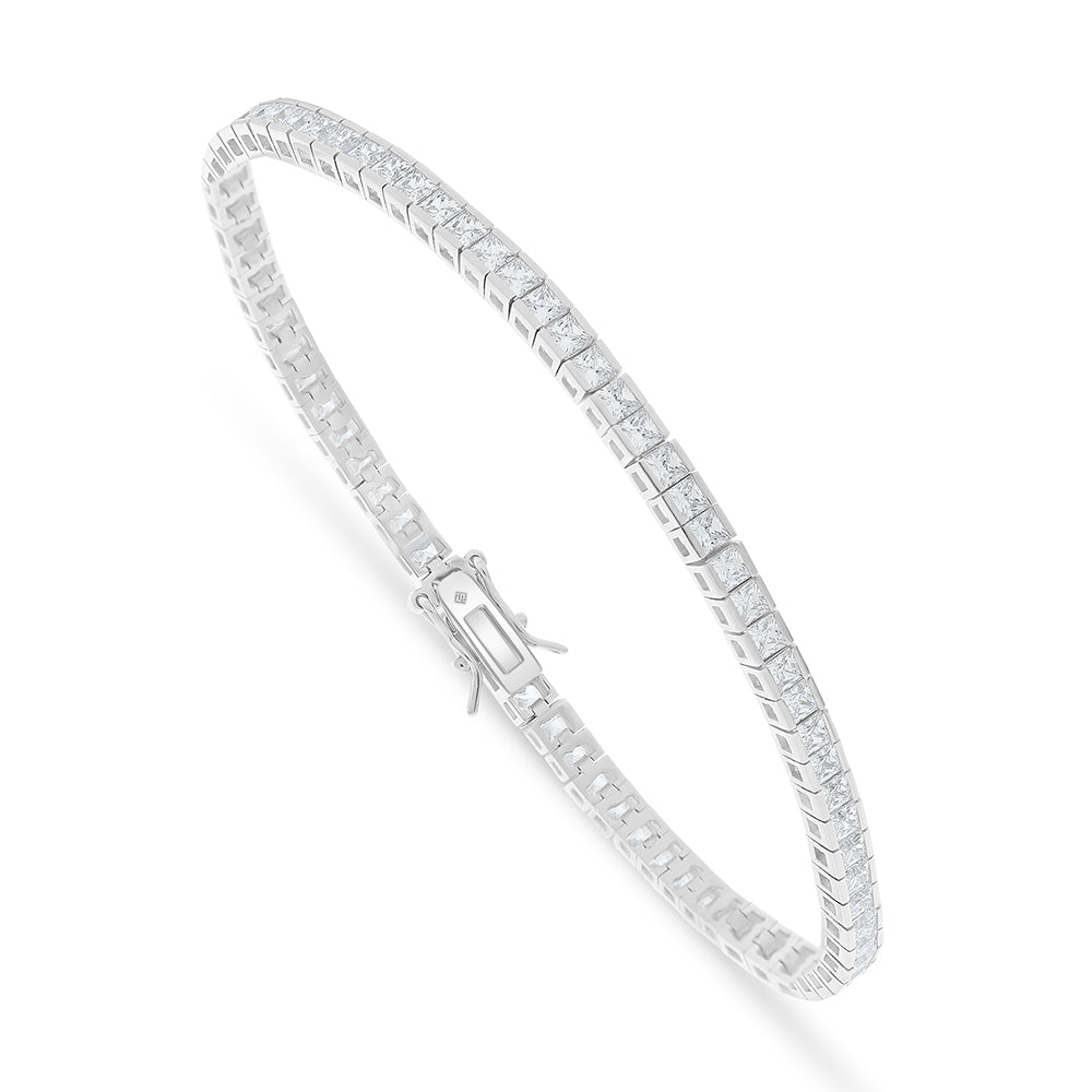 Sterling Silver 925 Bracelet Rhodium Plated Embedded With White Zircon