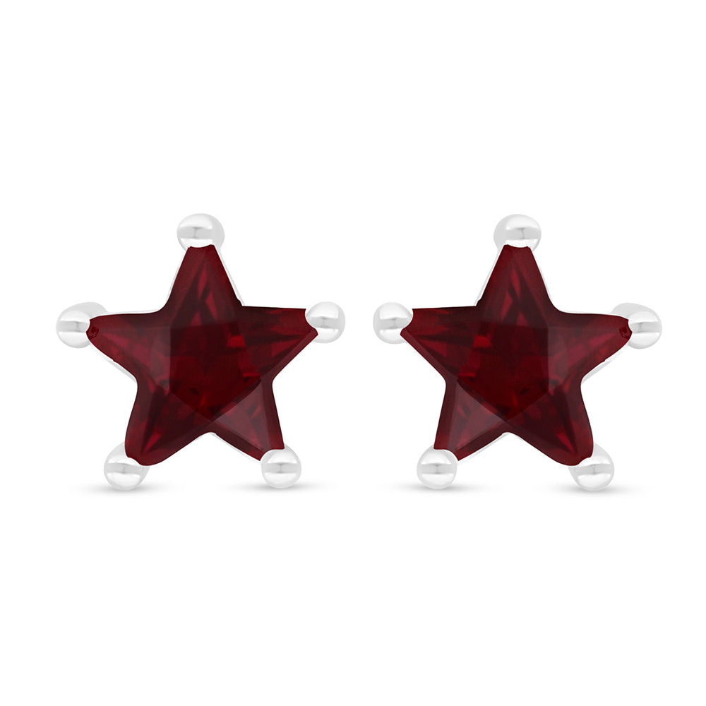 Sterling Silver 925 Earring Rhodium Plated Embedded With Ruby Corundum