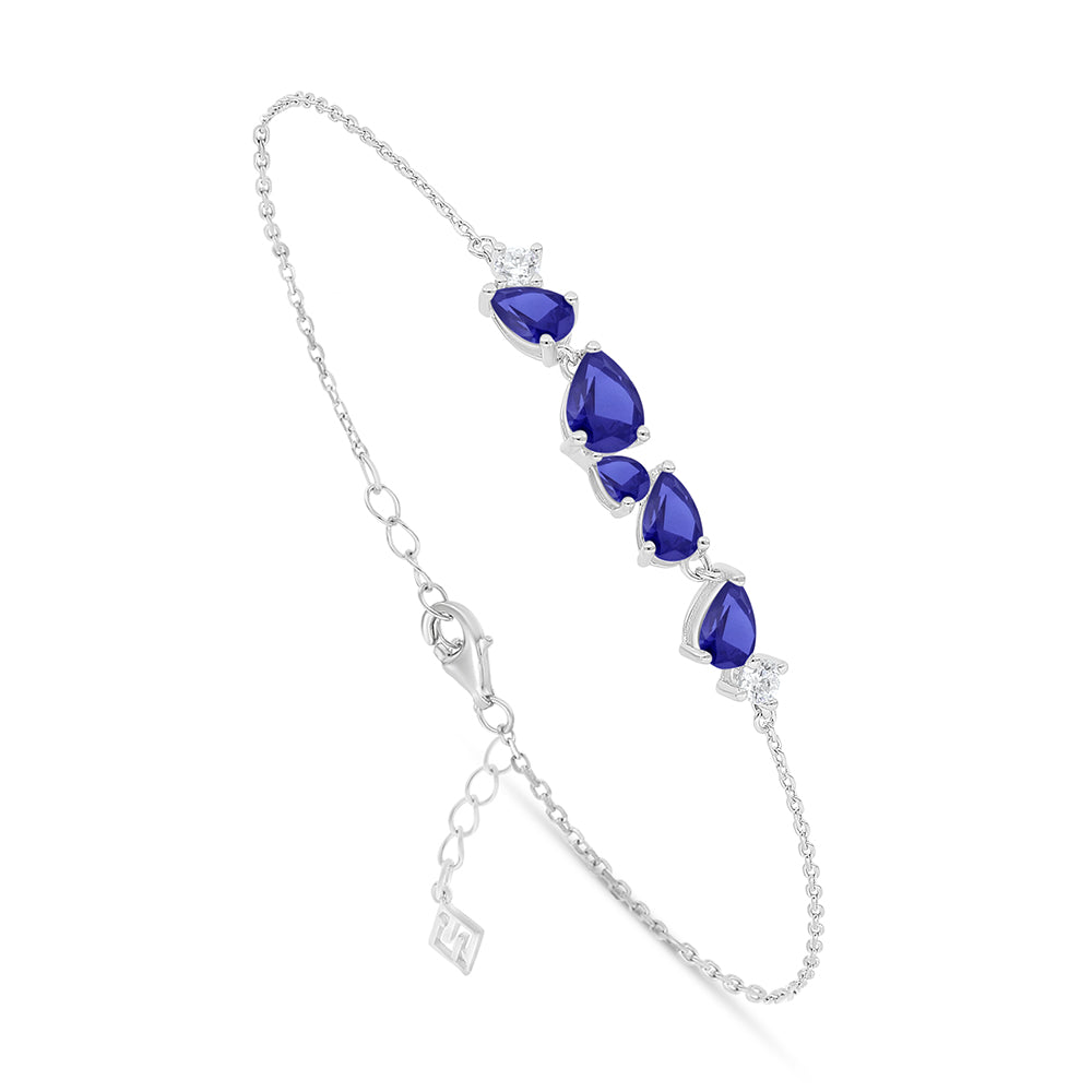 Sterling Silver 925 Bracelet Rhodium Plated Embedded With Sapphire Corundum And White Zircon