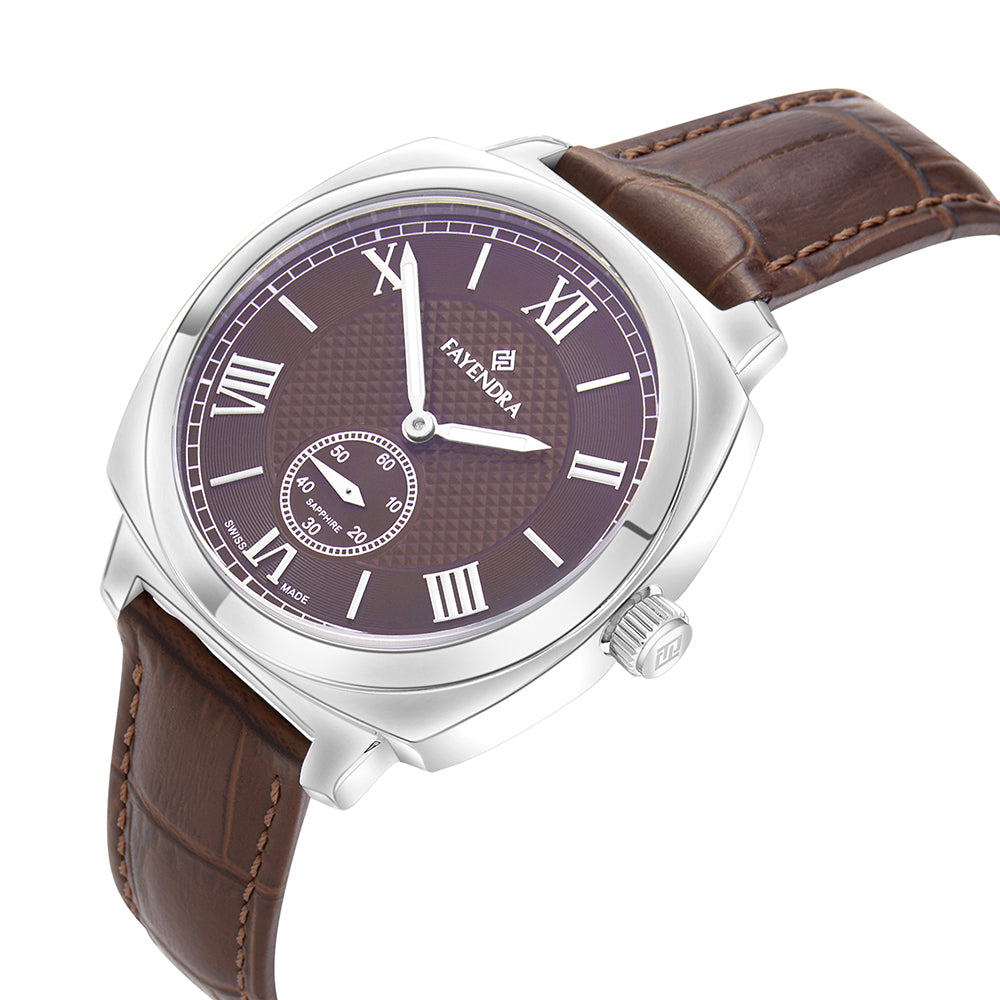 ساعة رجالي ستانلس ستيل عيار L316 بلون فضي جلد بني - مينا معدنية باللون البني