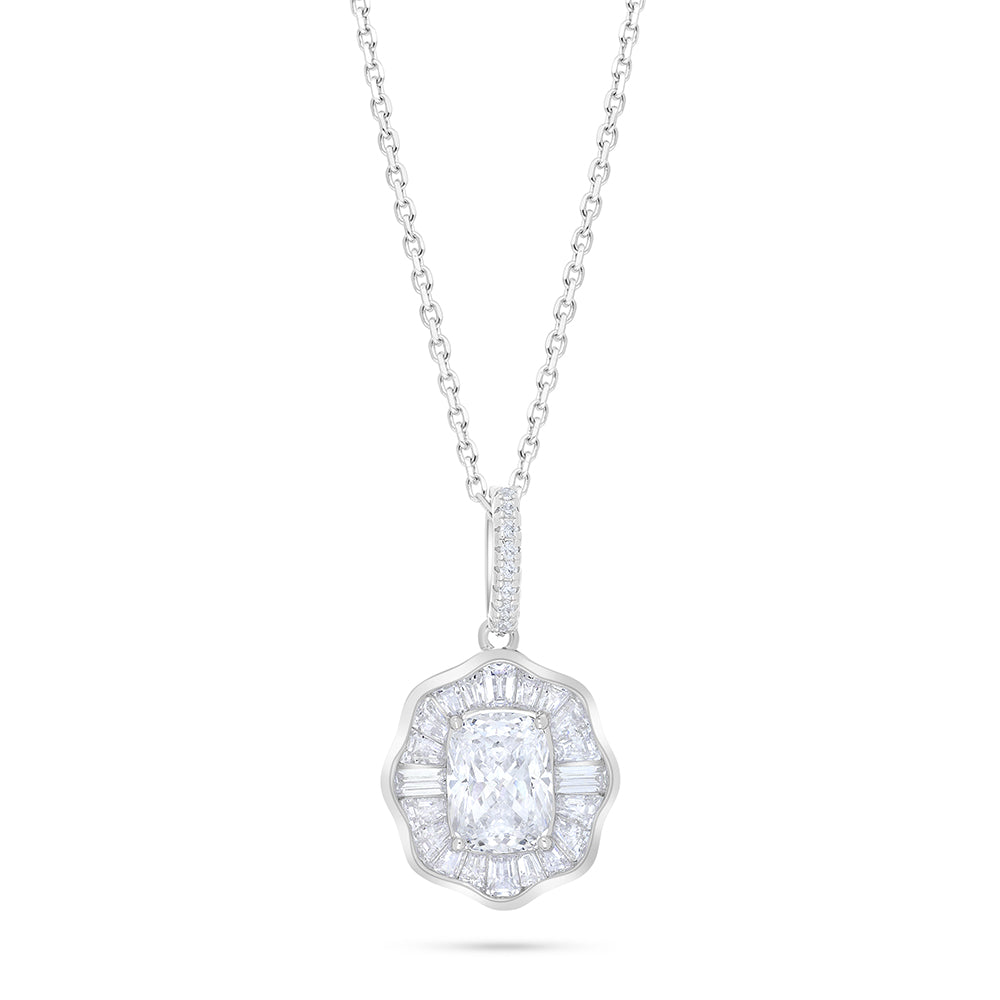 Sterling Silver 925 Necklace Rhodium Plated Embedded With White Zircon