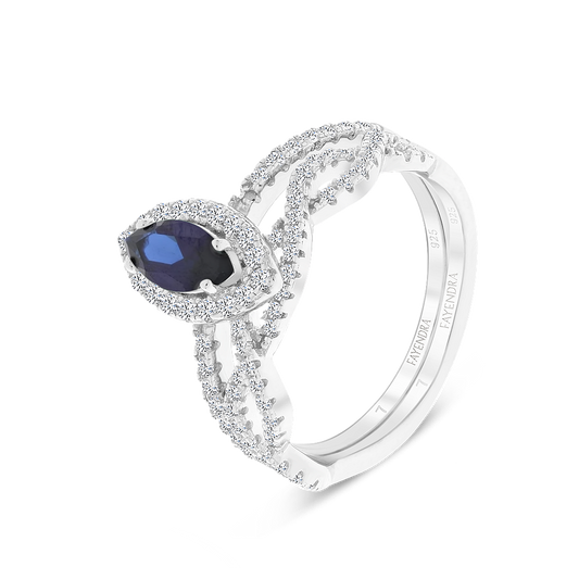 Sterling Silver 925 Ring (Twins) Rhodium Plated Sapphire Corundum